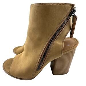 Dolce Vita Tan Vegan Leather Zip Closure Open Toe Bootie Heel Size 9.5